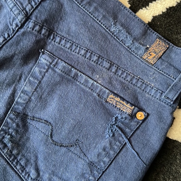 7 for all mankind navy blue distressed raw hem shorts sz 27 - Picture 3 of 5